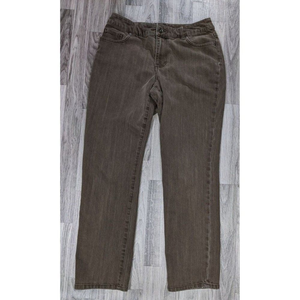 Chicos Platinum Womens‎ Size 1 Embroidered Pockets Brown Denim Jeans